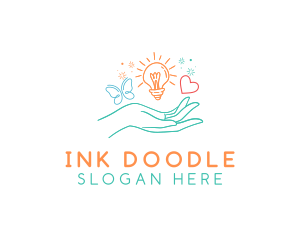 Doodle Hand Lightbulb logo design