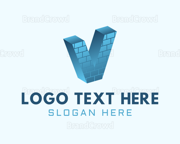 3D Brick Letter V Logo