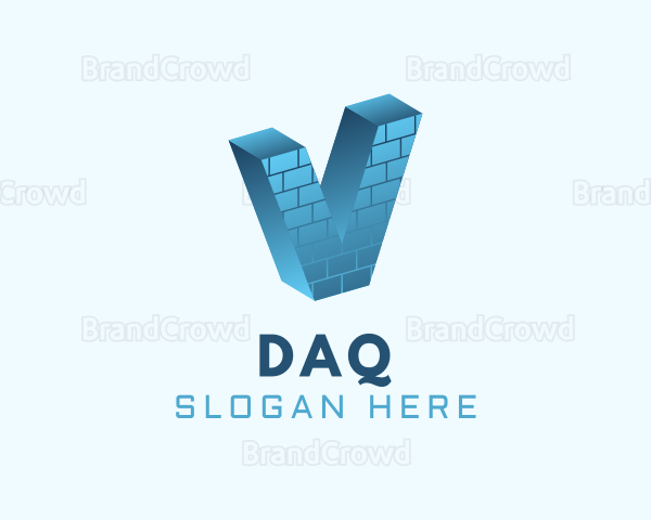 3D Brick Letter V Logo