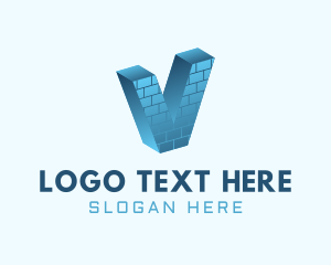 Construction - 3D Brick Letter V logo design
