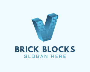 Blocks - 3D Brick Letter V logo design