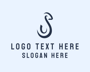 Fish Hook - Twisted Hook Company Letter S logo design