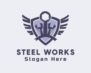 Wrench Repair Wing Shield logo design