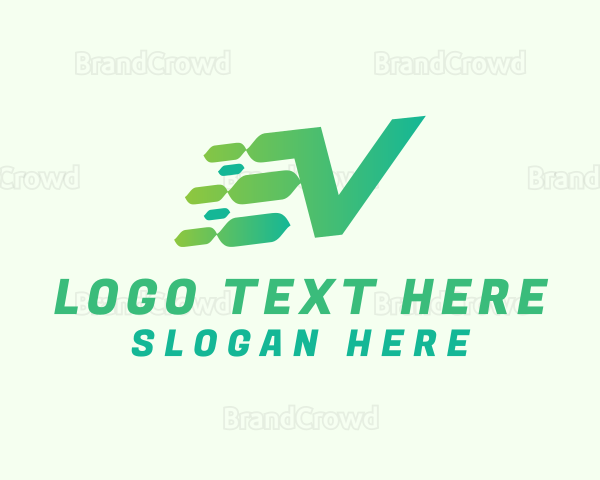 Green Speed Motion Letter V Logo