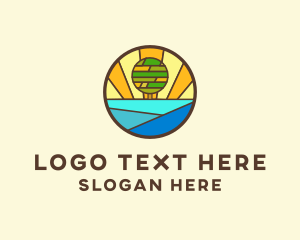 Island - Stained Glass Ocean Tree logo design