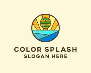 Stained Glass Ocean Tree logo design