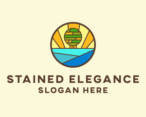 Stained - Stained Glass Ocean Tree logo design