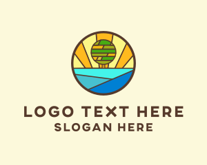 Seaside - Stained Glass Ocean Tree logo design