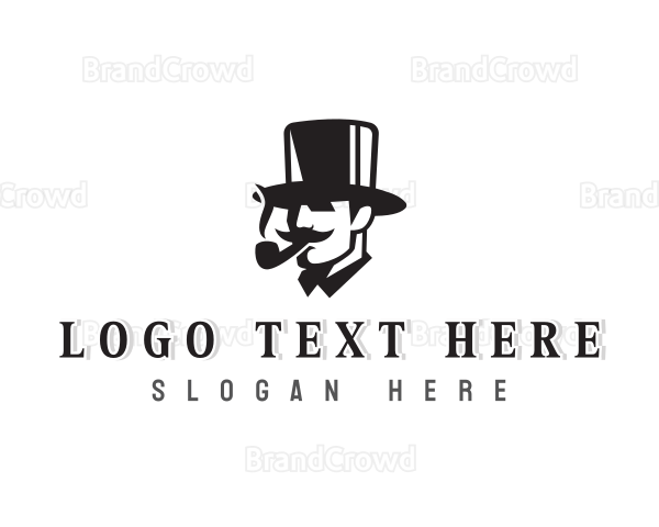 Hat Gentleman Smoking Pipe Logo