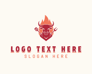 Bull - Grilled Flaming Barbecue logo design