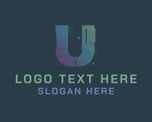 R - Modern Glitch Letter U logo design