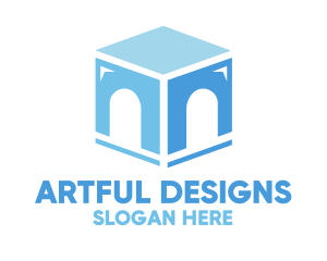 Blue Arch Cube logo design