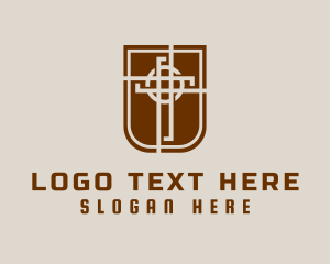 Preaching - Shield Cross Religion logo design