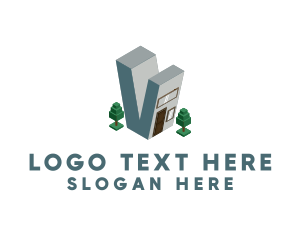 3d - Modern Building Letter V logo design
