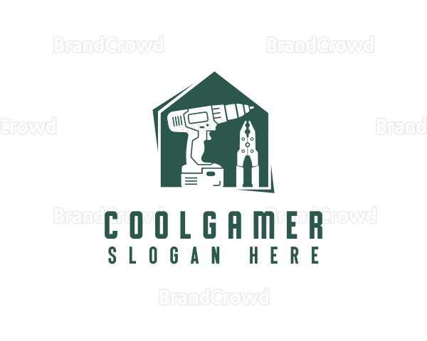 House Drill Plier Construction Logo