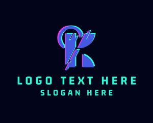 Game Streaming - Cyber Glitch Letter K logo design