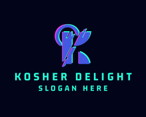 Cyber Glitch Letter K logo design