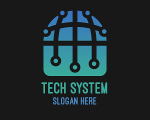System - International Tech World Globe logo design