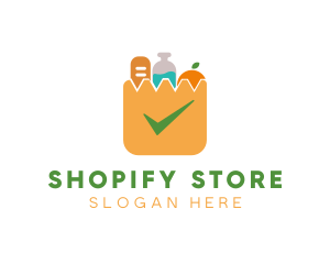 Grocery Bag Checkmark logo design