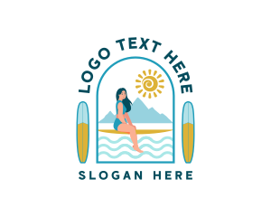 Surfboard - Beach Surfer Woman logo design