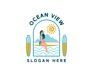 Beach Surfer Woman logo design