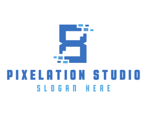 Pixelation - Blue Digital Number 8 logo design