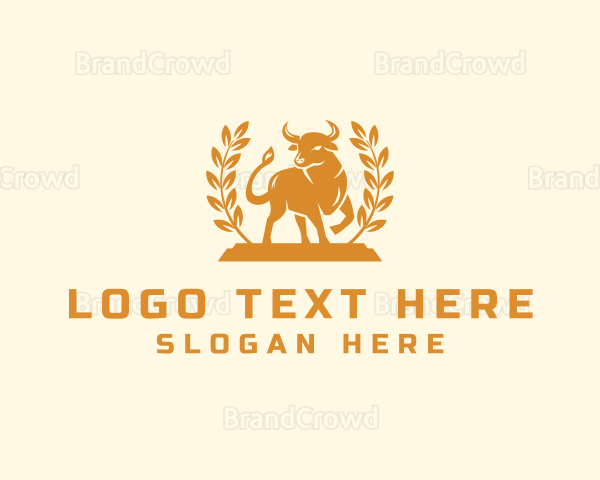 Gold Wreath Bull Animal Logo