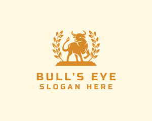 Gold Wreath Bull Animal  logo design