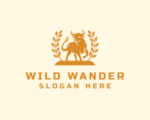 Gold Wreath Bull Animal  logo design