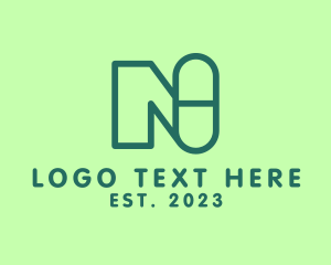 Drugstore - Green Pill Letter N logo design