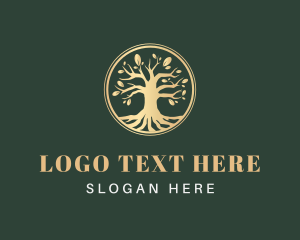 Metallic Golden Tree logo design
