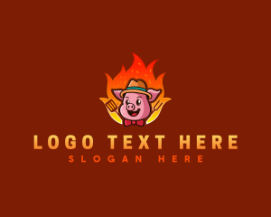 Hat - Pig Barbecue Flames logo design