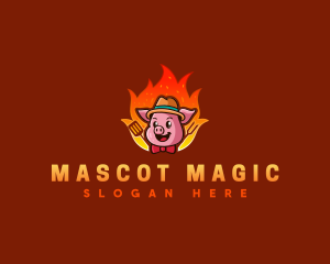 Pig Barbecue Flames logo design