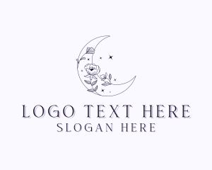 Boho - Moon Floral Decoration logo design