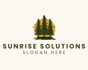 Tree Forest Sunrise logo design