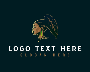 Hairdresser - Leaf Woman Afro logo design