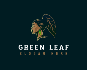 Leaf Woman Afro logo design