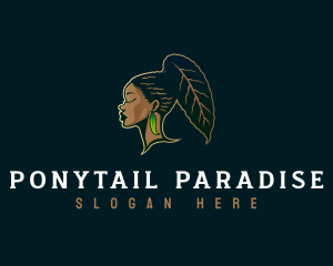 Ponytail - Leaf Woman Afro logo design