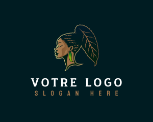 Beautician - Leaf Woman Afro logo design