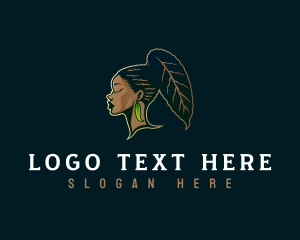 Ponytail - Leaf Woman Afro logo design