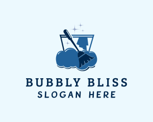 Bucket Mop Bubbles logo design