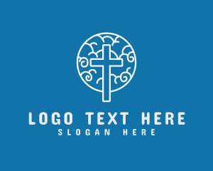 Christianity - Modern Crucifix Cloud logo design