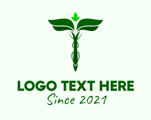 Staff Of Hermes - Green Herbal Caduceus logo design