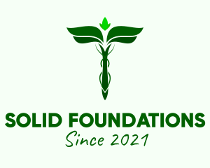 Research - Green Herbal Caduceus logo design
