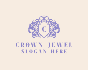 Crown Floral Shield logo design