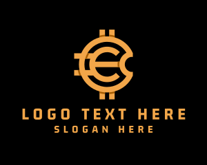 Gold Mine - Bitcoin Currency Letter E logo design