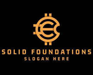 Gold Mine - Bitcoin Currency Letter E logo design
