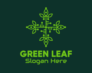 Green Leaf Circuit Board logo design