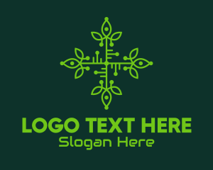 Positive - Green Leaf Circuit Board logo design