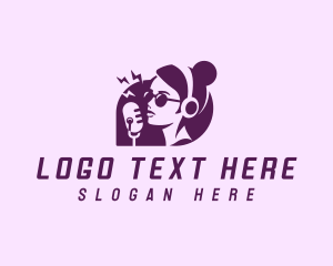 Headphones - Podcast Girl Microphone logo design